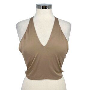 ASTR The Label Strappy Halter Crop Top Beige Size Large